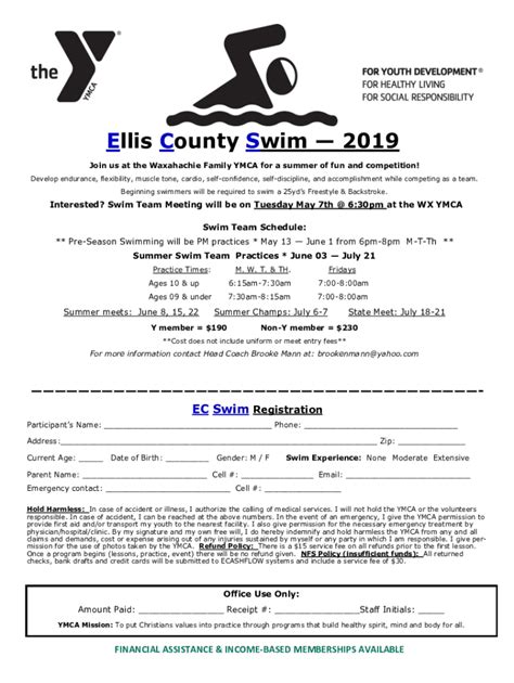 Fillable Online Ellis County Swim2019 YMCA Of Metropolitan Dallas Fax