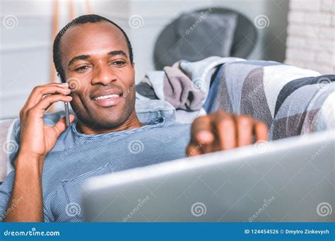 Handsome Man Pointing On The Screen Stock Photo Image Of Device