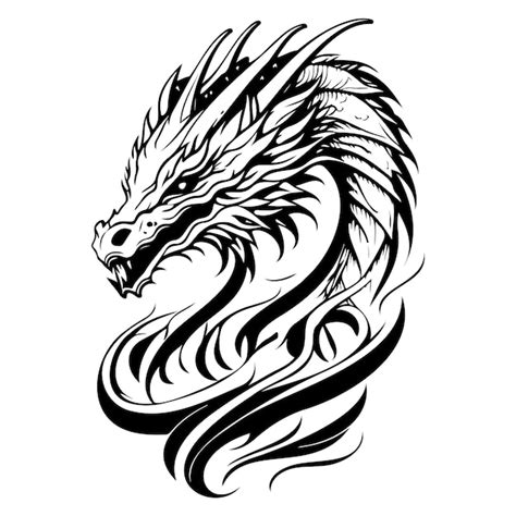 Tête de dragon chinoise illustration croquis dessin à la main noir