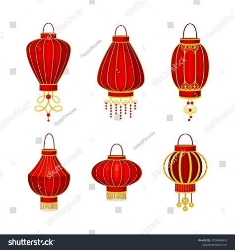 Set Red Chineese Lanters Traditional New Stock Vector Royalty Free