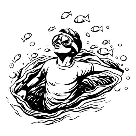 Premium Vector Man Swimming In The Sea Vector Illustration Of A Man