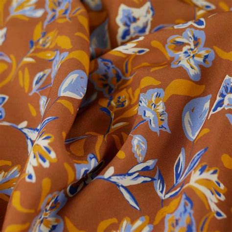 Tissu Viscose Oeko Tex Fleurs Aloma Camel