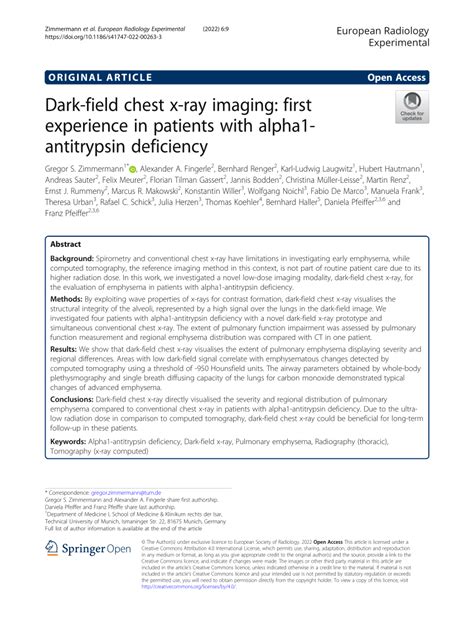 Pdf Dark Field Chest X Ray Imaging First Experience In Patients With