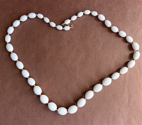 Vintage Monet Graduated White Acrylic Bead Necklace W Gem