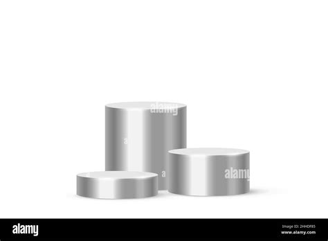 3d Podium Platform Cylinders Vector Illustration Realistic Silver