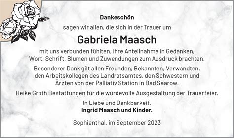 Traueranzeigen Von Gabriela Maasch M Rkische Onlinezeitung Trauerportal