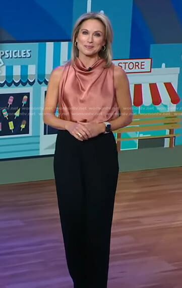 Wornontv Amys Pink Satin Top And Black Pants On Good Morning America Amy Robach Clothes