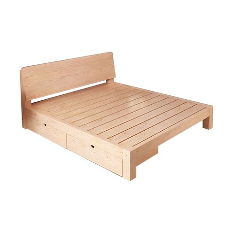 Scandinavian Solid Wood Panel Bed With Rectangular Headboard Queen