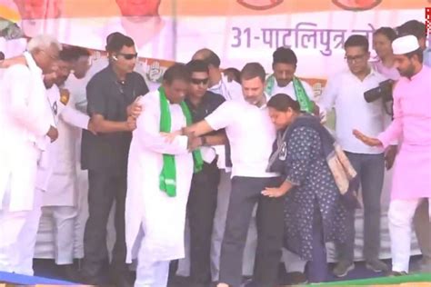 Narrow Escape For Rahul Gandhi As Stage Collapses During India Blocs Bihar Rally Watch