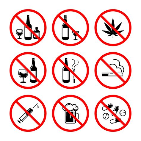 Sign Forbidden Drugs And Alcohals In Red Crossed Out Circle No Drugs