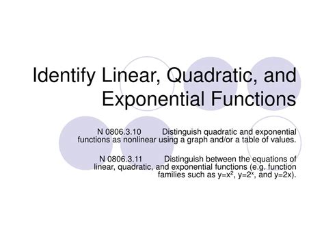 Ppt Identify Linear Quadratic And Exponential Functions Powerpoint Presentation Id1700470