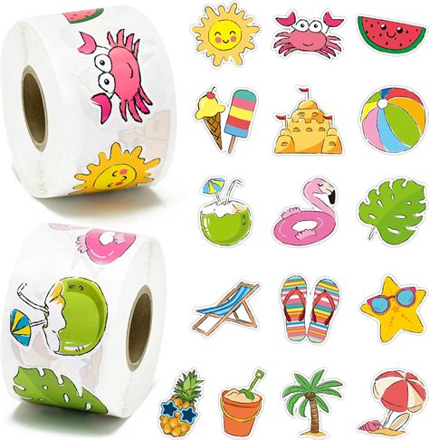 Beyumi Summer Beach Roll Stickers 1000pcs Summer Beach Stickers In 2 Rolls