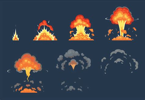 Cartoon bomb explosion animation. Exploding animated frames, atomic ...