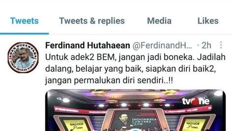 Imbas Kritik BEM UI Ke Jokowi Ferdinand Hutahean Jangan Jadi Boneka