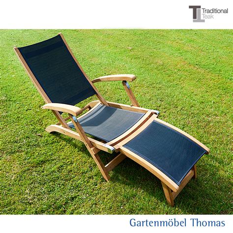 Traditional Teak KATE Deckchair Teak Textilene Schwarz Gartenmöbel