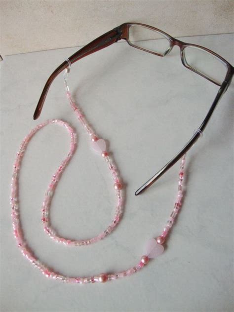 Beaded Eyeglass Holder Eyeglass Chain Handmade With Pink Heart Glass