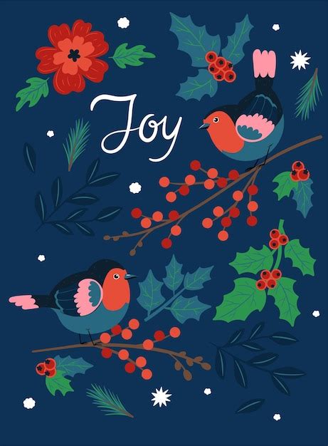 Premium Vector Christmas Card With Robin Birds Vector Graphics