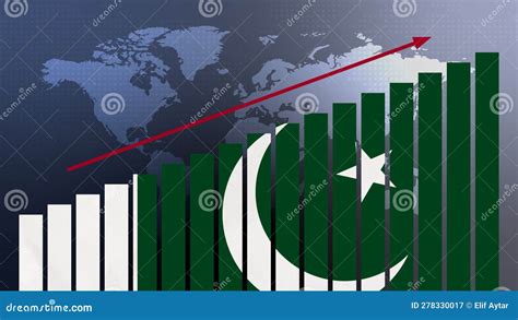 Pakistan Flag On Bar Chart Concept With Increasing Values Economic