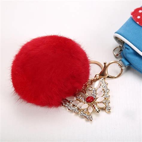 AutumnFall Rabbit Fur Ball Rhinestone Butterfly Keychain Bag Plush Key