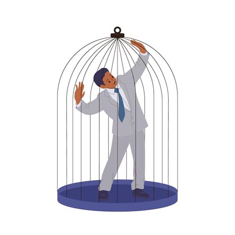 Premium Vector | Anxious businessman cartoon character trapped in cage trying to get out ...