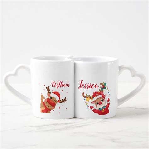 Personalized Name Couple Reindeer Xmas Christmas Coffee Mug Set Zazzle Christmas Cups