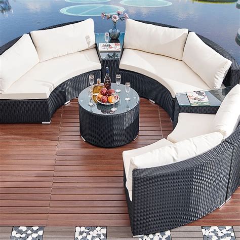 Rattan Round Sofa Wicker Modern Garden Furniture Modular Curved Half