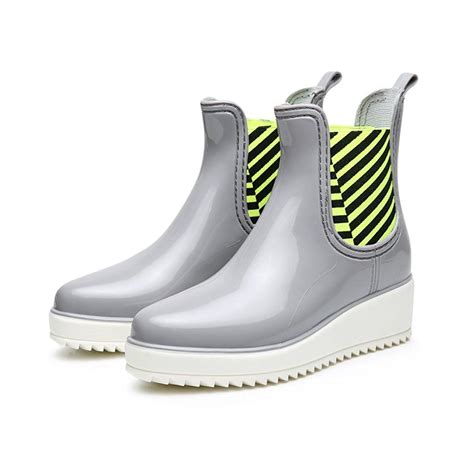 Rainshow Women S Pvc Rain Boots Elastics Middle Platform Shoes