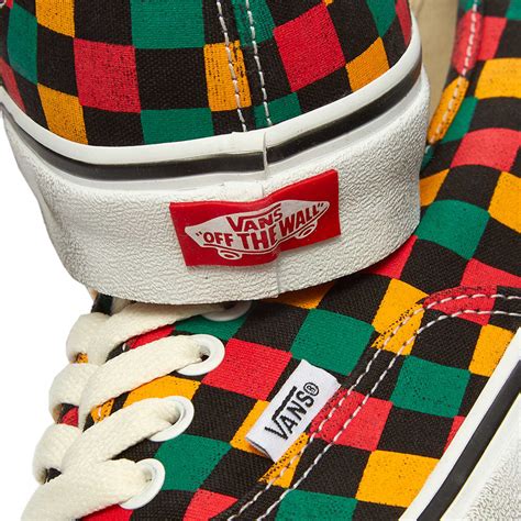 Vans Authentic Washed Checkerboard Black, Yellow, Green & Red | END.