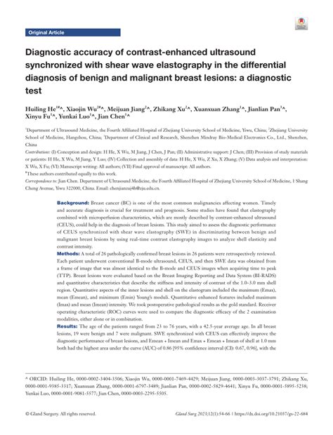 Pdf Diagnostic Accuracy Of Contrast Enhanced Ultrasound Synchronized