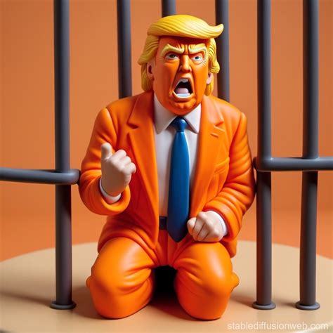 Donald Trump Behind Jail Bars In Orange Jumpsuit Crying With Caption I