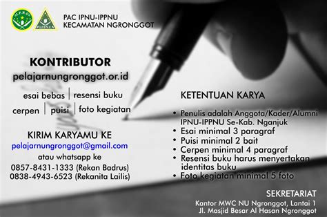 Yuk Kirim Tulisan Ke Pelajarnungronggotorid Pac Ipnu Ippnu