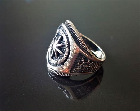 Compass Ring 925 Sterling Silver Nautical Sun Dial Compass Wheel And Anchor North South East West