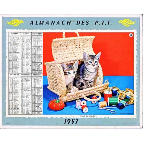 CALENDRIER ALMANACH DES PTT 1957 CHIENS ET CHATS Oberthur