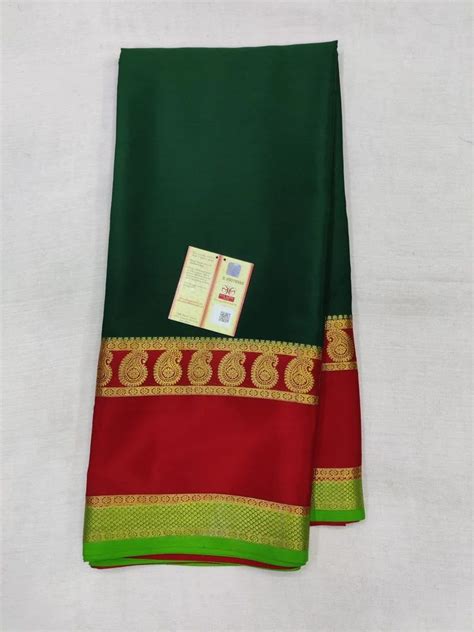 Olive Green Plain Pure Mysore Silk Sarees 6 3 M With Blouse Piece At