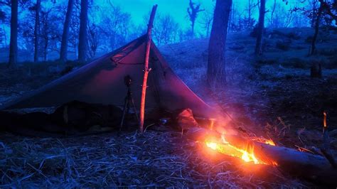 Solo Overnighter In Cowboy Tarp Shelter Relaxing Night By The Fire