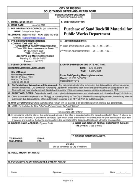 Fillable Online RFB 20 254 06 30 Purchase Of Sand Backfill Material For