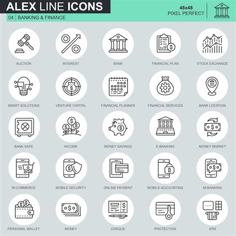 Premium Vector Thin Line Banking And Finance Icons Set