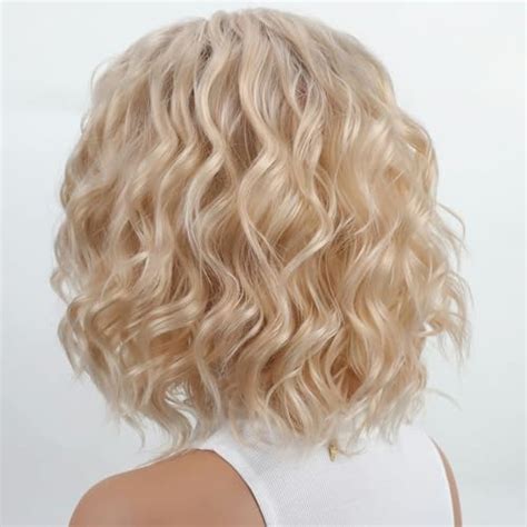 Amazon Renershow Short Platinum Blonde Wave Curly Wigs For White