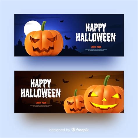 Calabazas Realistas Pancartas De Halloween Vector Gratis