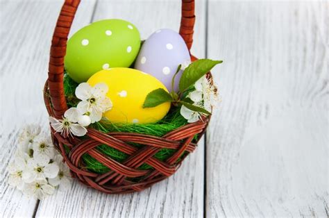 Premium Photo Easter Eggs And Cherry Blossom