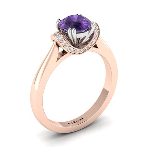 Rose Gold Amethyst Passiflora Two Tone Engagement Ring