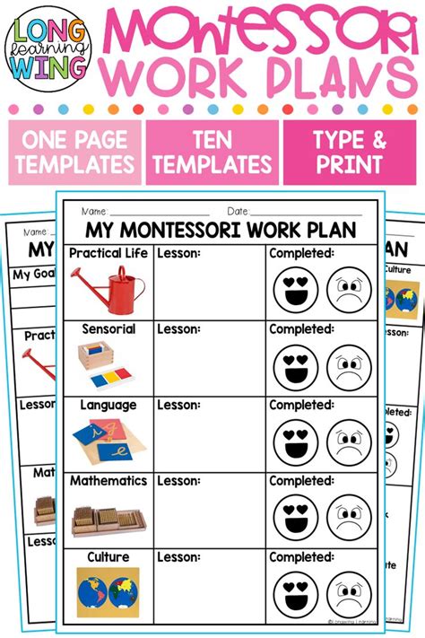 Montessori Work Plan Templates One Sheet Elementary Workplan Weekly ...