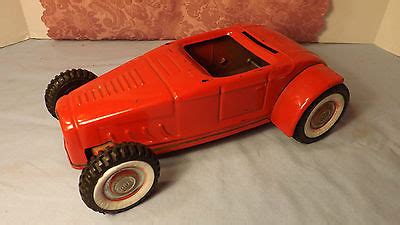 Vintage NYLINT TOYS Red Pressed Steel Hot Rod FORD Roadster Car USA Antique Price Guide