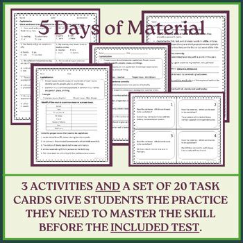 Capitalization No Prep Practice Worksheets Task Cards And Assessment