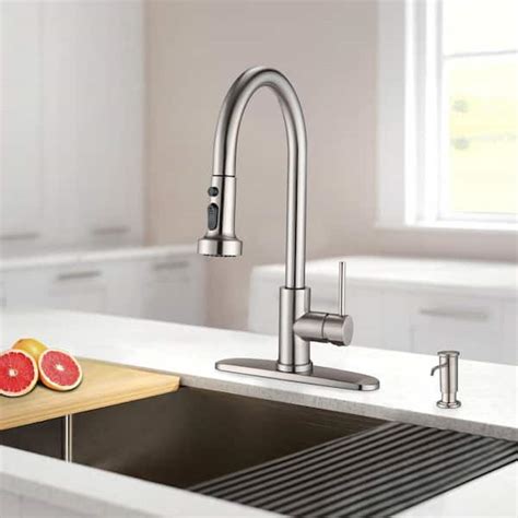 Single Handle Pull Down Sprayer Kitchen Faucet Stainless Steel With Swivel Cold Hot Water