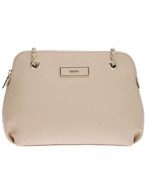 Lyst Dkny Logo Plaque Shoulder Bag In Natural