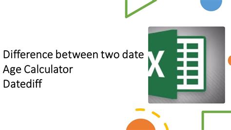 Difference Between Two Date Age Calculator Datediff Excel