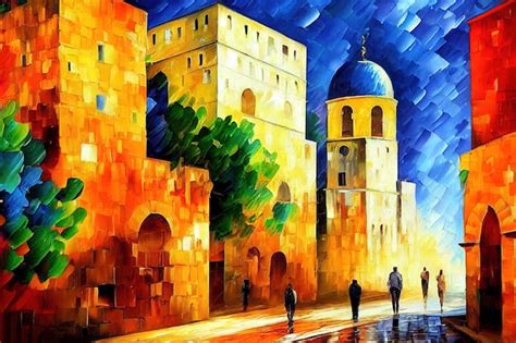 Noche En Jerusal N Israel Arte Abstracto Brillante Foto Premium