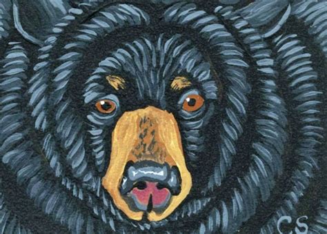 ACEO ATC Original Miniature Painting Black Bear Wildlife Art Carla