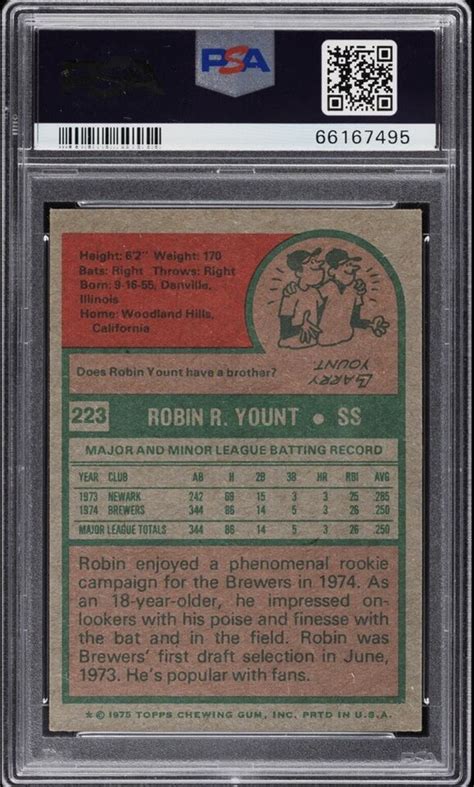 1975 Topps Robin Yount Rookie RC 223 PSA 4 AUTO 10 HOF Brewers EBay